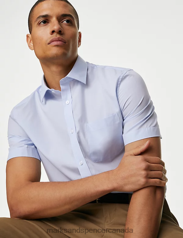Men Blue Clothing Marks & Spencer 3pk Regular Fit Short Sleeve Shirts 20VTD5109 - Marks and Spencer outlet