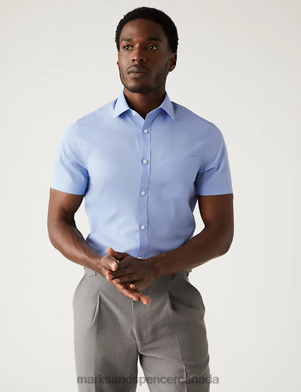 Men Blue Clothing Marks & Spencer 3pk Slim Fit Easy Iron Cotton Blend Shirts 20VTD4994 - Marks and Spencer Canada locations