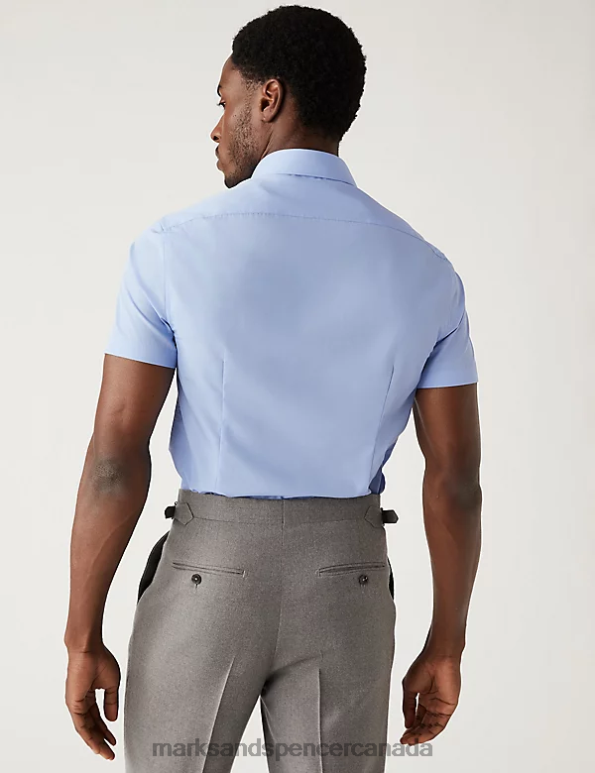 Men Blue Clothing Marks & Spencer 3pk Slim Fit Easy Iron Cotton Blend Shirts 20VTD4994 - Marks and Spencer Canada locations