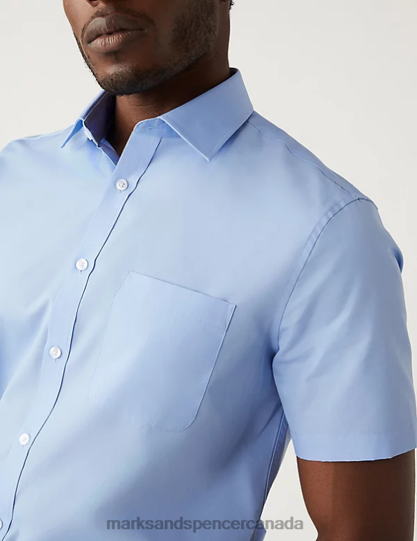 Men Blue Clothing Marks & Spencer 3pk Tailored Fit Short Sleeve Shirts 20VTD6956 - Marks and Spencer outlet