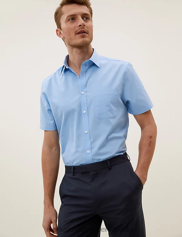 Men Blue Clothing Marks & Spencer 3pk Tailored Fit Short Sleeve Shirts 20VTD6956 - Marks and Spencer outlet