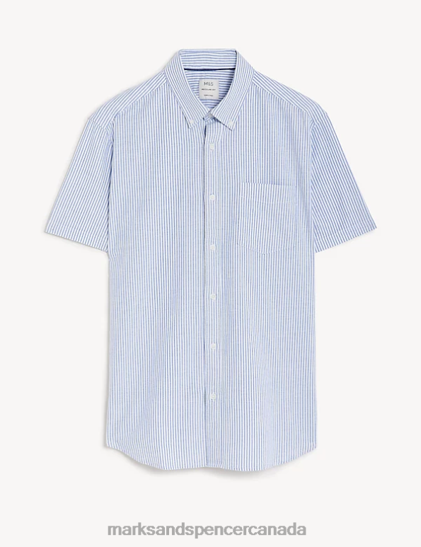 Men Blue Clothing Marks & Spencer Pure Cotton Striped Oxford Shirt 20VTD6449 - Marks and Spencer Canada locations