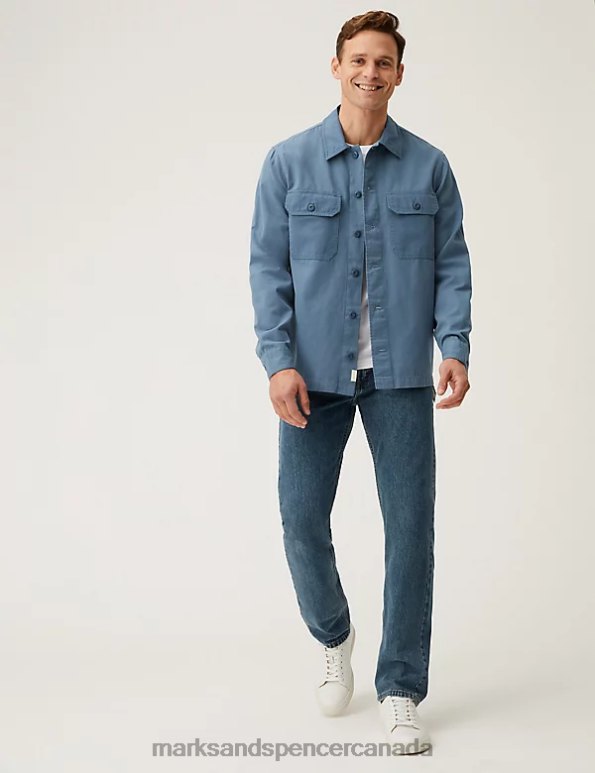 Marks and Spencer sale - Men Blue Clothing Marks & Spencer Pure Cotton Utility Overshirt 20VTD5564