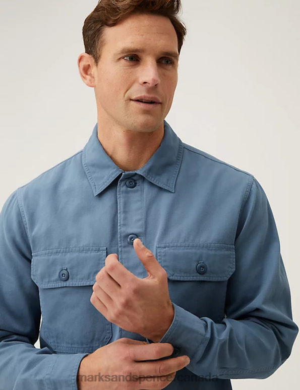 Marks and Spencer sale - Men Blue Clothing Marks & Spencer Pure Cotton Utility Overshirt 20VTD5564