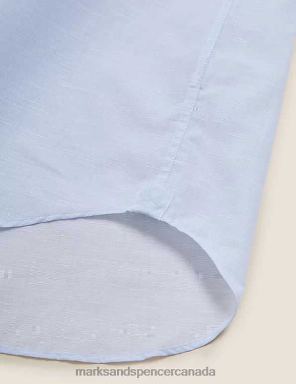 Men Blue Clothing Marks & Spencer Regular Fit Linen Blend Weave Shirt 20VTD6598 - Marks and Spencer outlet