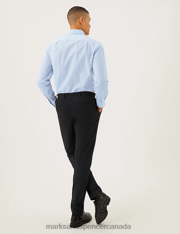 Men Blue Clothing Marks & Spencer Regular Fit Linen Blend Weave Shirt 20VTD6598 - Marks and Spencer outlet