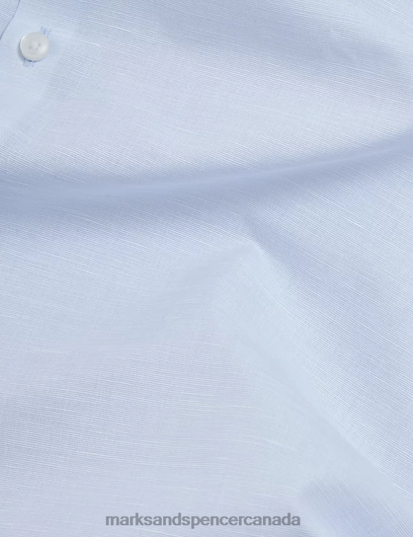 Men Blue Clothing Marks & Spencer Regular Fit Linen Blend Weave Shirt 20VTD6598 - Marks and Spencer outlet