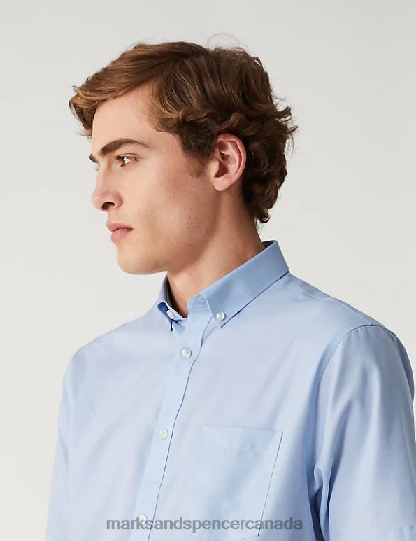 Marks and Spencer near me - Men Blue Clothing Marks & Spencer Regular Fit Non Iron Pure Cotton Oxford Shirt 20VTD5902