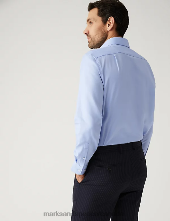 Men Blue Clothing Marks & Spencer Regular Fit Pure Cotton Herringbone Shirt 20VTD6180 - Marks and Spencer Canada locations