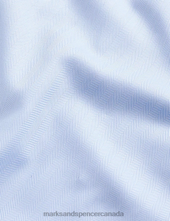Men Blue Clothing Marks & Spencer Regular Fit Pure Cotton Herringbone Shirt 20VTD6180 - Marks and Spencer Canada locations