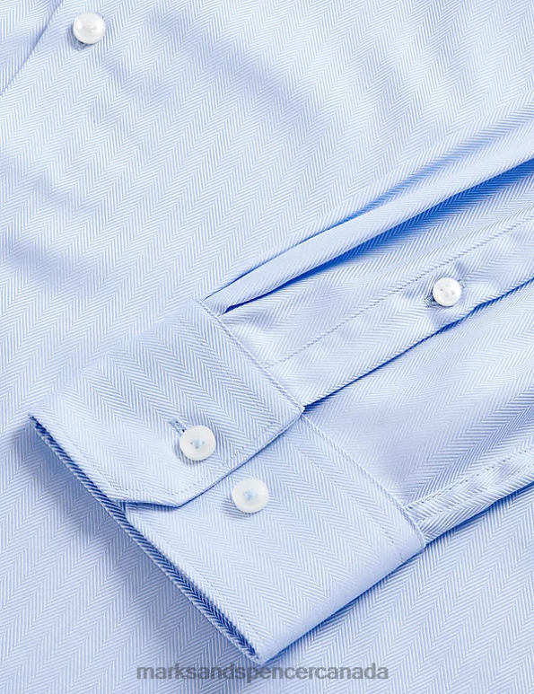 Men Blue Clothing Marks & Spencer Regular Fit Pure Cotton Herringbone Shirt 20VTD6180 - Marks and Spencer Canada locations