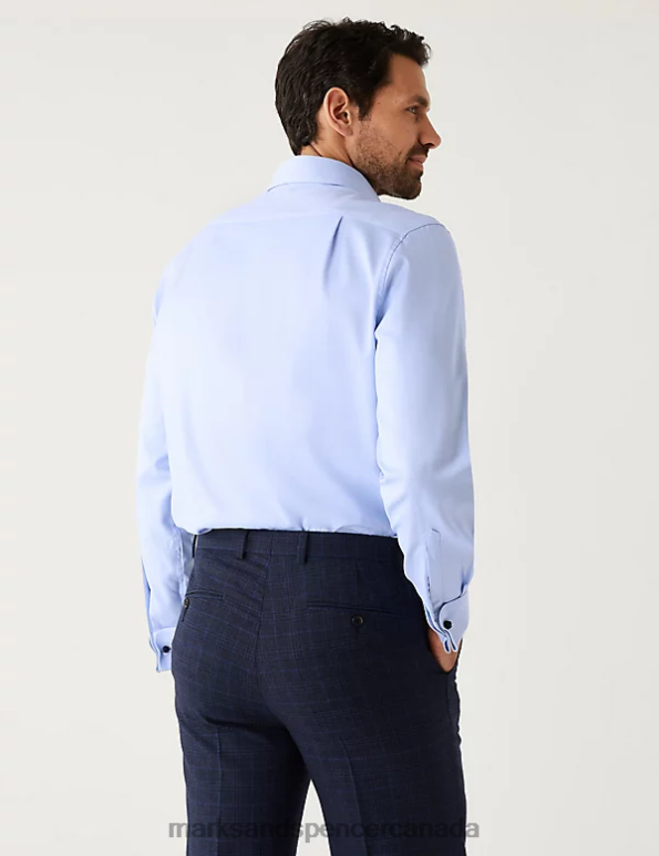 Men Blue Clothing Marks & Spencer Regular Fit Pure Cotton Herringbone Shirt 20VTD6729 - Marks and Spencer outlet