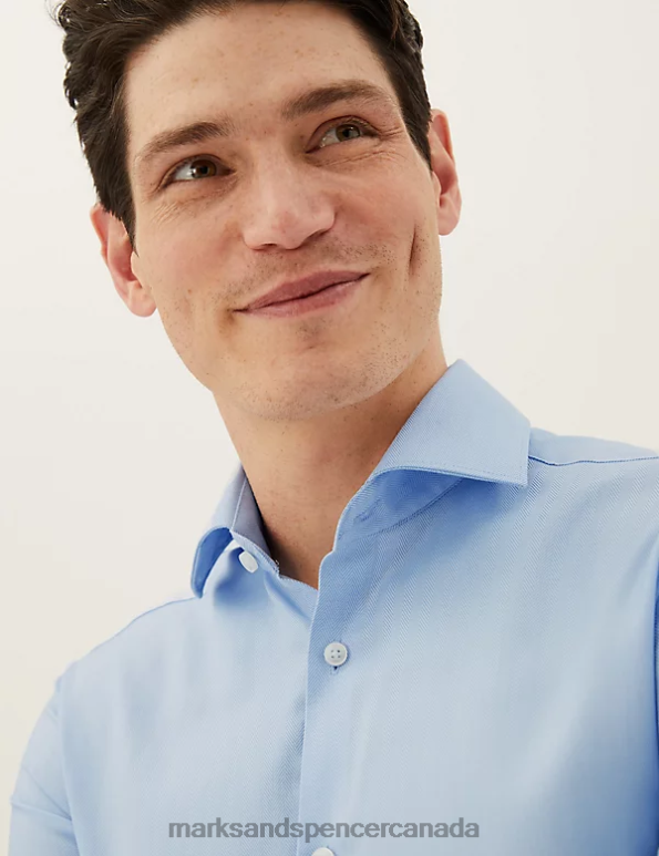 Marks and Spencer sale - Men Blue Clothing Marks & Spencer Slim Fit Easy Iron Herringbone Shirt 20VTD6376