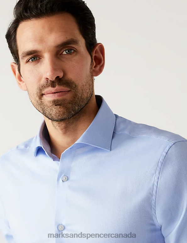 Marks and Spencer sale - Men Blue Clothing Marks & Spencer Slim Fit Easy Iron Herringbone Shirt 20VTD6376