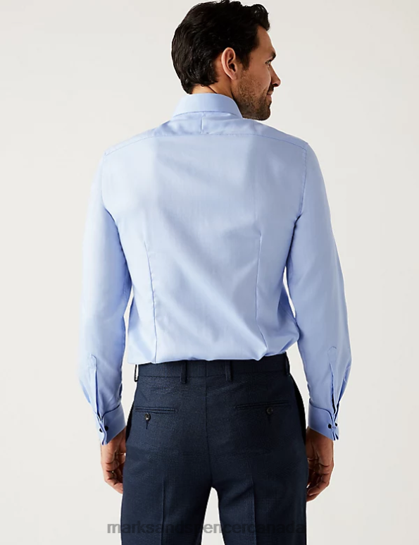 Marks and Spencer sale - Men Blue Clothing Marks & Spencer Slim Fit Easy Iron Herringbone Shirt 20VTD6376