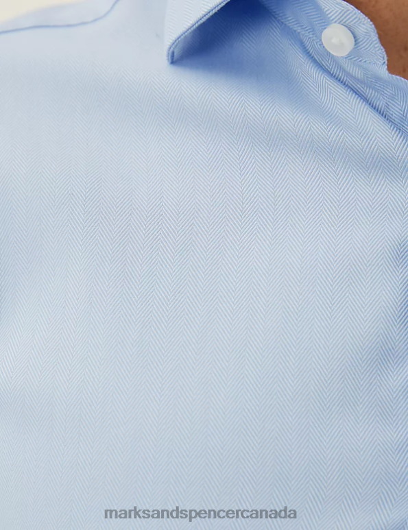 Marks and Spencer sale - Men Blue Clothing Marks & Spencer Slim Fit Easy Iron Herringbone Shirt 20VTD6376