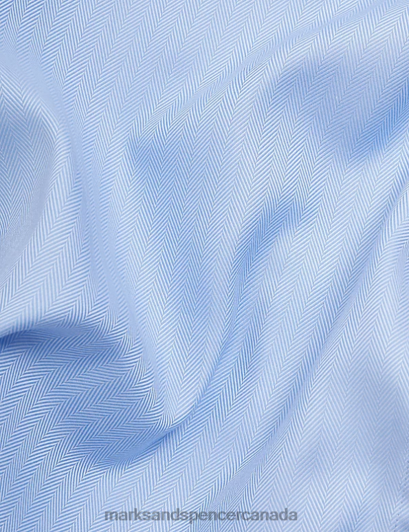 Marks and Spencer sale - Men Blue Clothing Marks & Spencer Slim Fit Easy Iron Herringbone Shirt 20VTD6376