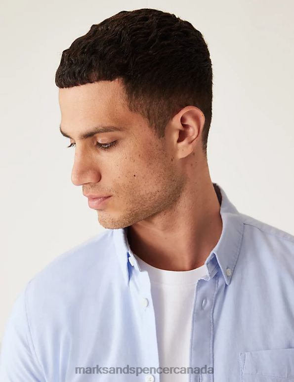 Men Blue Clothing Marks & Spencer Slim Fit Pure Cotton Oxford Shirt 20VTD7292 - Marks and Spencer Canada locations