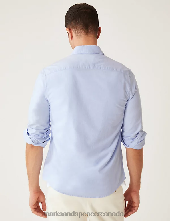 Men Blue Clothing Marks & Spencer Slim Fit Pure Cotton Oxford Shirt 20VTD7292 - Marks and Spencer Canada locations