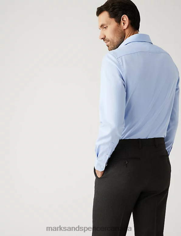 Men Blue Clothing Marks & Spencer Tailored Fit Pure Cotton Herringbone Shirt 20VTD5911 - Marks and Spencer outlet