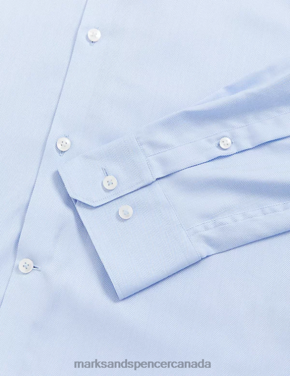 Men Blue Clothing Marks & Spencer Tailored Fit Pure Cotton Herringbone Shirt 20VTD5911 - Marks and Spencer outlet