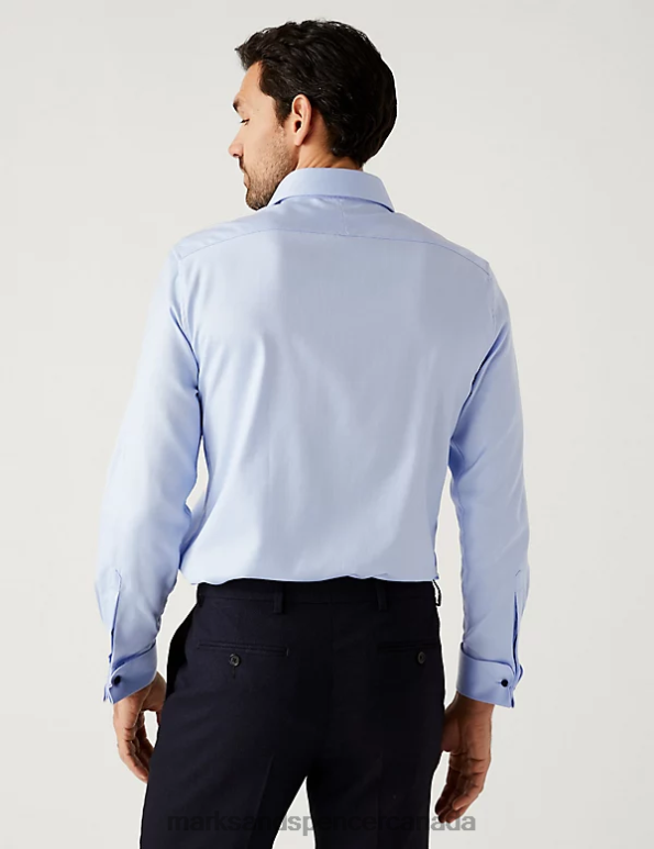 Men Blue Clothing Marks & Spencer Tailored Fit Pure Cotton Herringbone Shirt 20VTD6750 - Marks and Spencer Canada locations