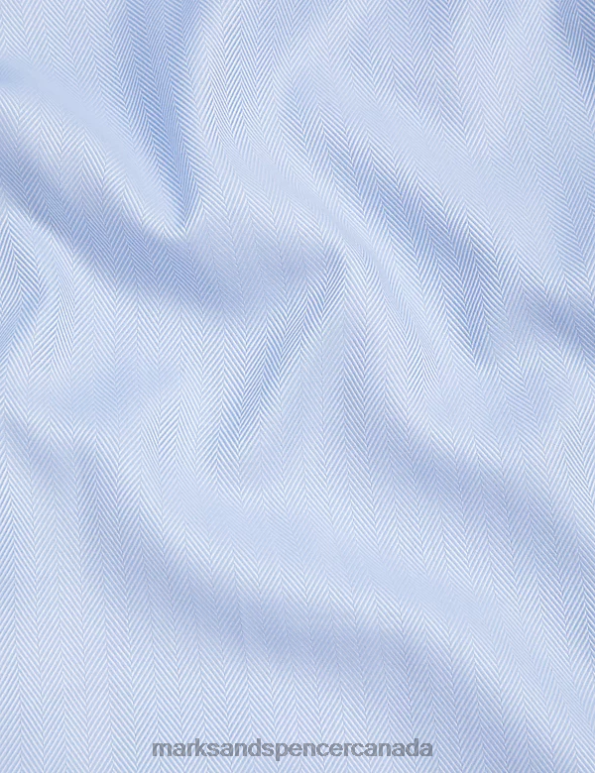 Men Blue Clothing Marks & Spencer Tailored Fit Pure Cotton Herringbone Shirt 20VTD6750 - Marks and Spencer Canada locations