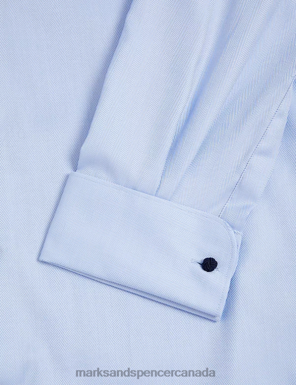 Men Blue Clothing Marks & Spencer Tailored Fit Pure Cotton Herringbone Shirt 20VTD6750 - Marks and Spencer Canada locations