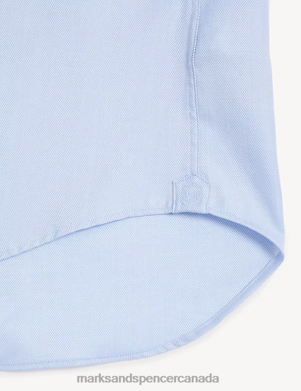 Men Blue Clothing Marks & Spencer Tailored Fit Pure Cotton Herringbone Shirt 20VTD6750 - Marks and Spencer Canada locations