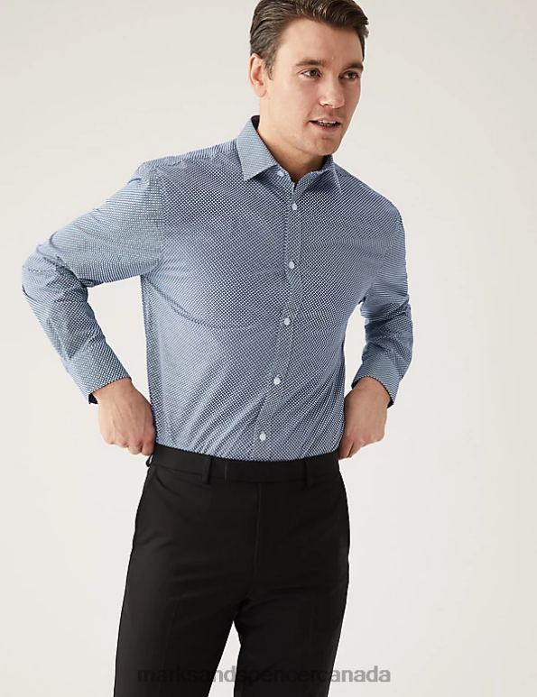 Marks and Spencer sale - Men Blue Mix Clothing Marks & Spencer 2pk Regular Fit Printed Long Sleeve Shirts 20VTD5038
