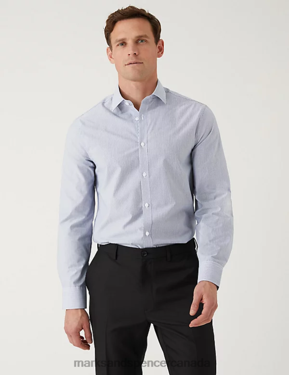 Men Blue Mix Clothing Marks & Spencer 2pk Slim Fit Easy Iron Long Sleeve Shirts 20VTD5120 - Marks and Spencer online