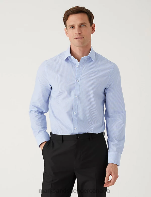 Men Blue Mix Clothing Marks & Spencer 2pk Slim Fit Easy Iron Long Sleeve Shirts 20VTD5120 - Marks and Spencer online