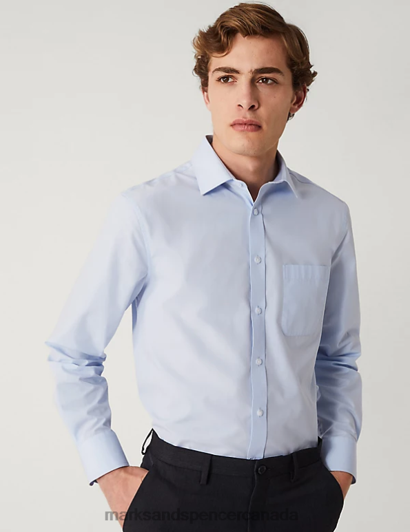 Men Blue Mix Clothing Marks & Spencer 3pk Regular Cotton Blend Long Sleeve Shirts 20VTD4759 - Marks and Spencer online