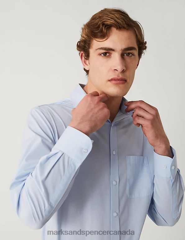 Men Blue Mix Clothing Marks & Spencer 3pk Regular Cotton Blend Long Sleeve Shirts 20VTD4759 - Marks and Spencer online