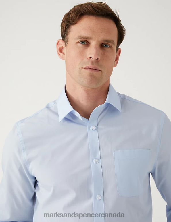 Marks and Spencer Canada - Men Blue Mix Clothing Marks & Spencer 3pk Regular Fit Easy Iron Long Sleeve Shirts 20VTD5098