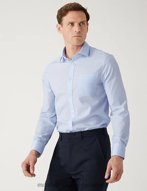 Men Blue Mix Clothing Marks & Spencer 3pk Slim Fit Easy Iron Long Sleeve Shirts 20VTD5516 - Marks and Spencer online