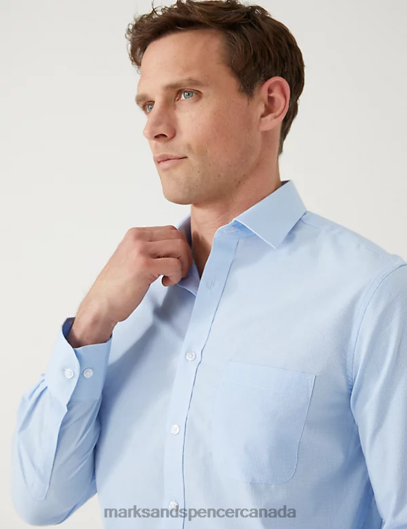 Men Blue Mix Clothing Marks & Spencer 3pk Tailored Fit Long Sleeve Shirts 20VTD6941 - Marks and Spencer online