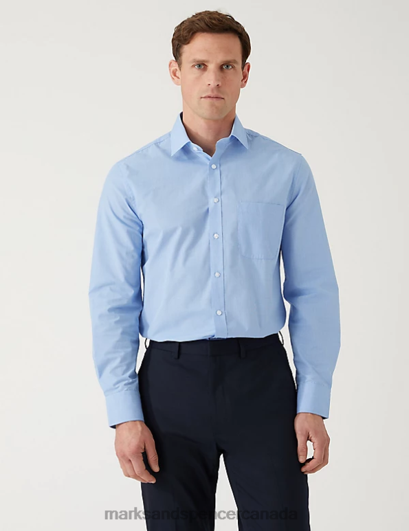 Men Blue Mix Clothing Marks & Spencer 3pk Tailored Fit Long Sleeve Shirts 20VTD6941 - Marks and Spencer online