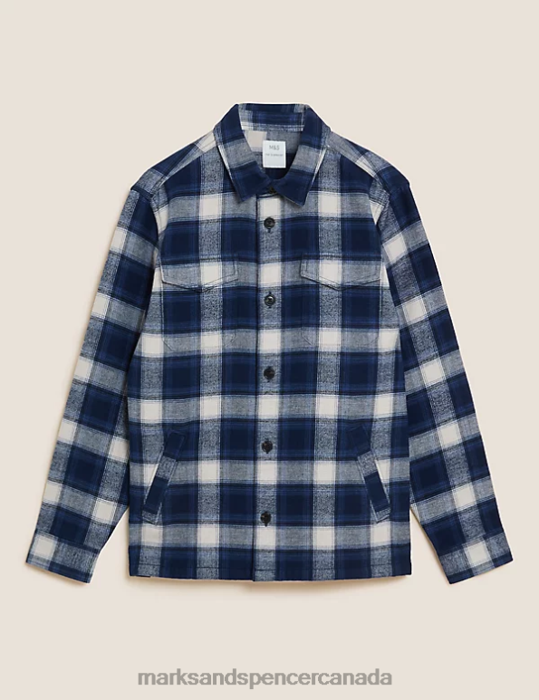 Men Blue Mix Clothing Marks & Spencer Cotton Rich Check Double Faced Overshirt 20VTD5141 - Marks and Spencer online