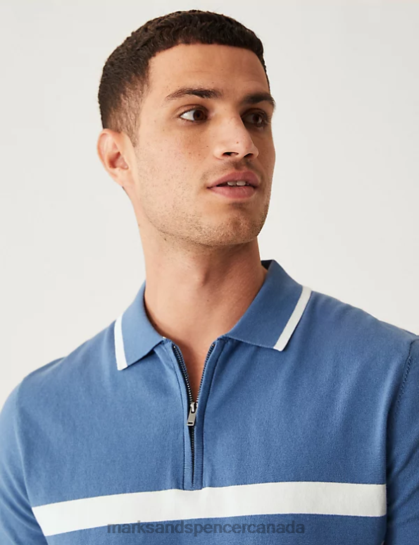 Marks and Spencer sale - Men Blue Mix Clothing Marks & Spencer Cotton Rich Striped Knitted Polo Shirt 20VTD5075