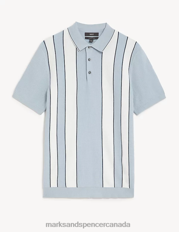 Marks and Spencer sale - Men Blue Mix Clothing Marks & Spencer Cotton Rich Striped Knitted Polo Shirt 20VTD6937