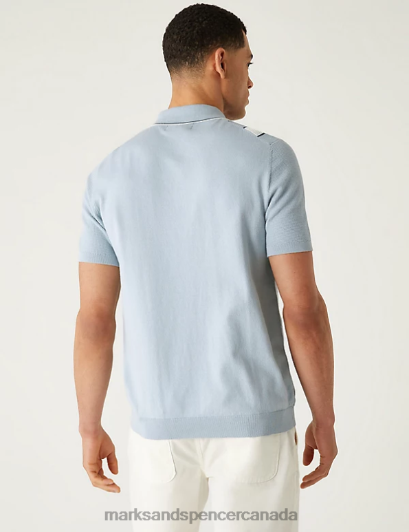 Marks and Spencer sale - Men Blue Mix Clothing Marks & Spencer Cotton Rich Striped Knitted Polo Shirt 20VTD6937