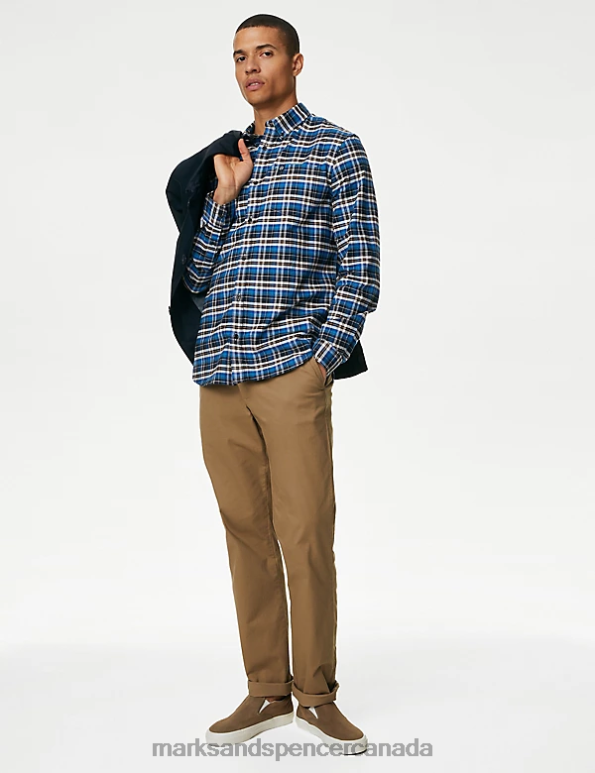 Men Blue Mix Clothing Marks & Spencer Easy Iron Pure Cotton Check Oxford Shirt 20VTD5070 - Marks and Spencer online