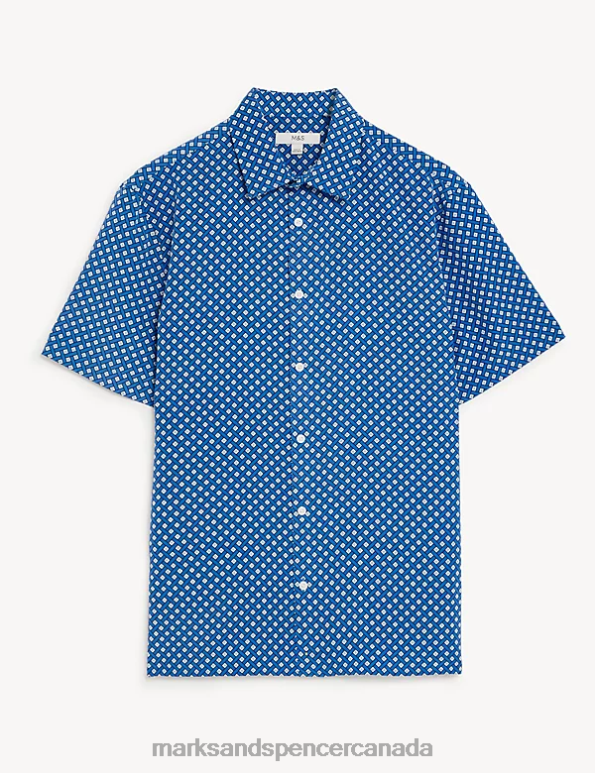 Men Blue Mix Clothing Marks & Spencer Geometric Print Shirt 20VTD5186 - Marks and Spencer Canada locations