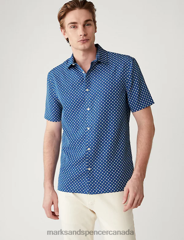 Men Blue Mix Clothing Marks & Spencer Geometric Print Shirt 20VTD5186 - Marks and Spencer Canada locations