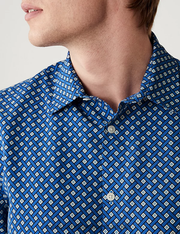 Men Blue Mix Clothing Marks & Spencer Geometric Print Shirt 20VTD5186 - Marks and Spencer Canada locations