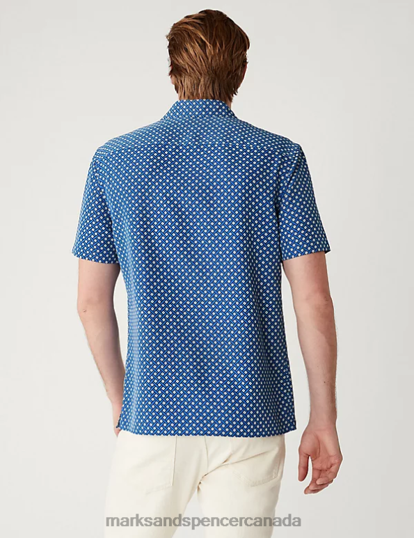 Men Blue Mix Clothing Marks & Spencer Geometric Print Shirt 20VTD5186 - Marks and Spencer Canada locations