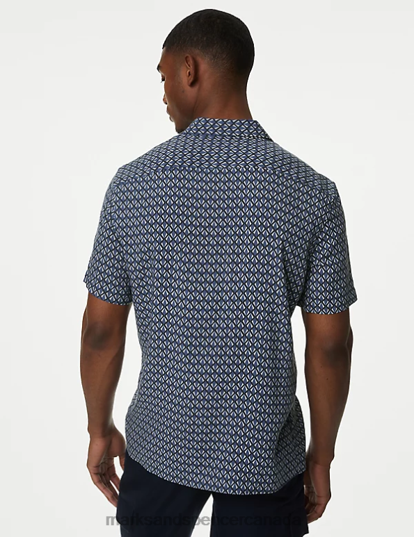Marks and Spencer sale - Men Blue Mix Clothing Marks & Spencer Geometric Print Shirt 20VTD5904