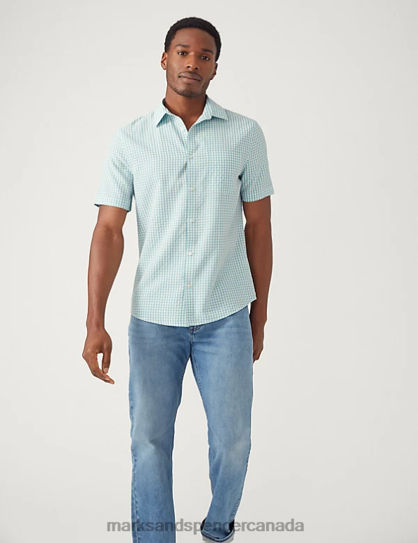 Men Blue Mix Clothing Marks & Spencer Gingham Check Shirt 20VTD6515 - Marks and Spencer online