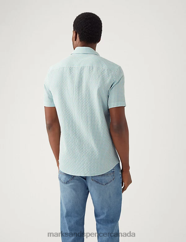 Men Blue Mix Clothing Marks & Spencer Gingham Check Shirt 20VTD6515 - Marks and Spencer online